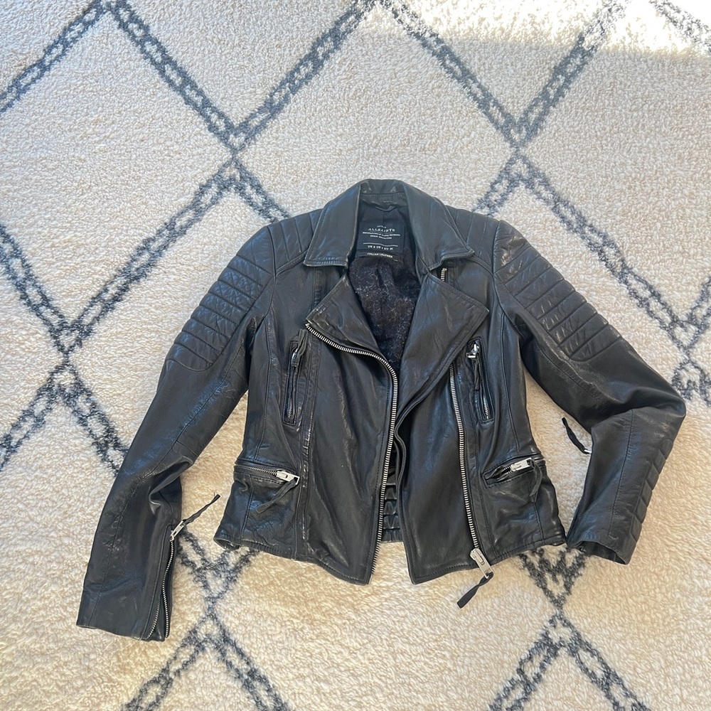 All Saints Dark Leather Biker Jacket